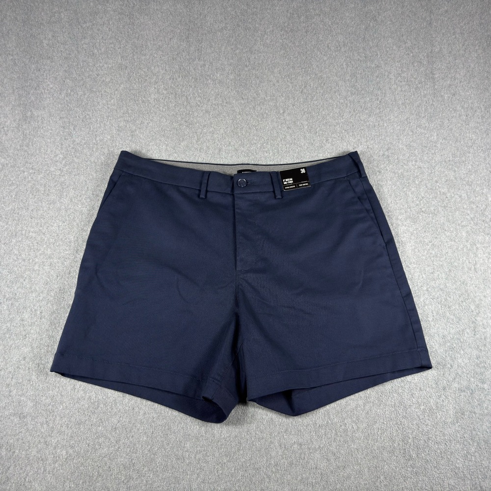 NWT Express Men's Blue Hyper Stretch Temp Contro Chino Shorts 38 X 5"